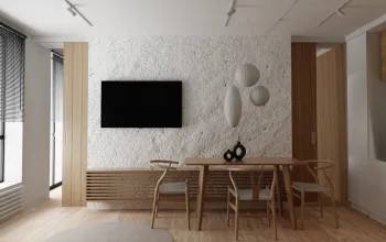 Интерьер столовой с телевизором на стене  смотреть на Basicdecor