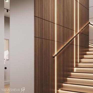 Интерьер с нишей с подсветкой, световыми линиями и с подсветкой  смотреть на Basicdecor