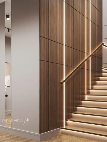 Интерьер с нишей с подсветкой, световыми линиями и с подсветкой  смотреть на Basicdecor