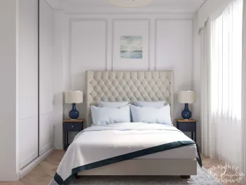 Интерьер спальни cветильниками над кроватью в неоклассике смотреть на Basicdecor