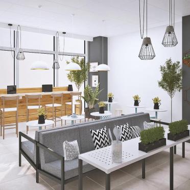 Интерьер с лаунжем зона и ресепшном в современном стиле смотреть на Basicdecor