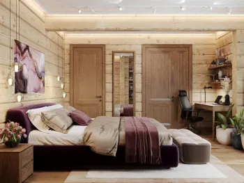 Интерьер спальни с в деревянном доме  смотреть на Basicdecor