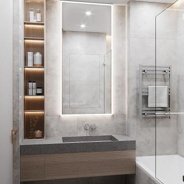 Интерьер ванной с зеркалом на двери  смотреть на Basicdecor