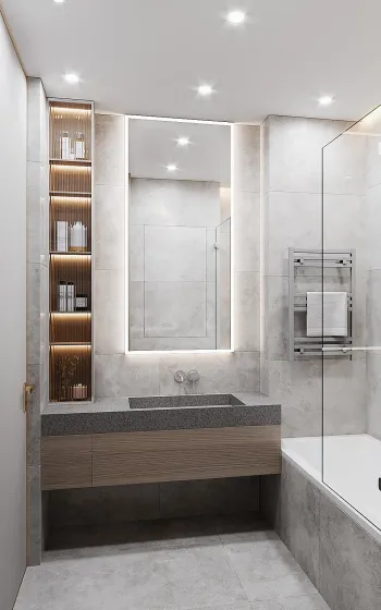Интерьер ванной с зеркалом на двери  смотреть на Basicdecor
