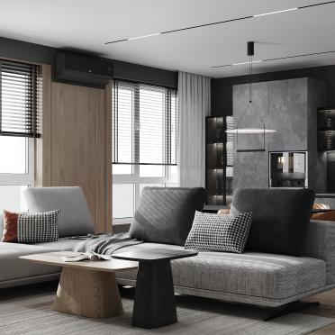 Интерьер гостиной с жалюзи и дверными жалюзи  смотреть на Basicdecor