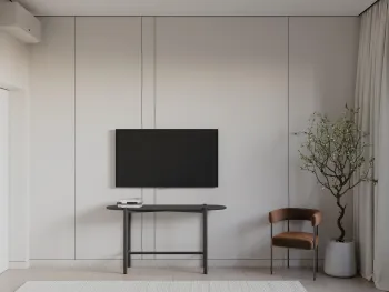Интерьер спальни с телевизором на стене  смотреть на Basicdecor
