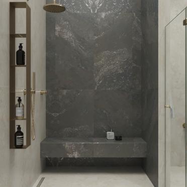 Интерьер ванной с душевой из плитки  смотреть на Basicdecor
