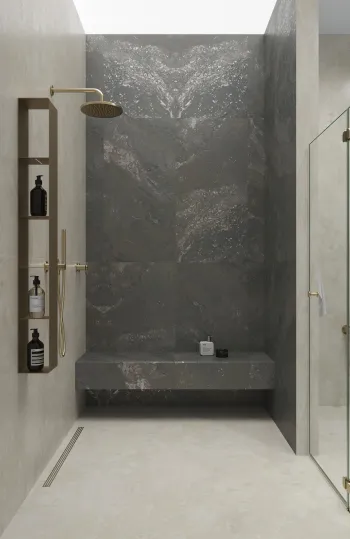 Интерьер ванной с душевой из плитки  смотреть на Basicdecor