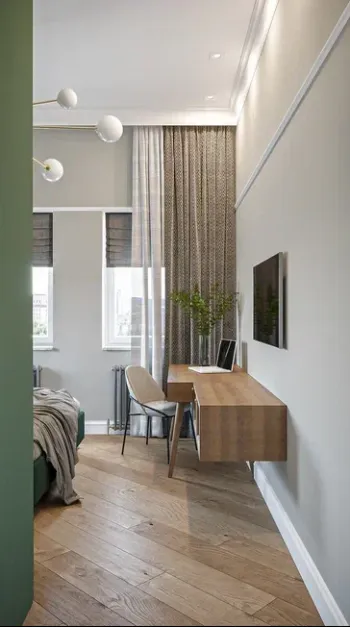Интерьер с зонированием шторами и жалюзи  смотреть на Basicdecor