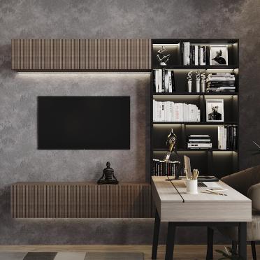 Интерьер с телевизором на стене и нишей для телевизора  смотреть на Basicdecor