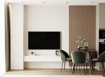 Интерьер столовой с телевизором на стене  смотреть на Basicdecor