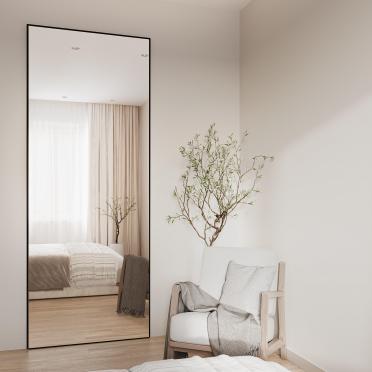 Интерьер спальни с зеркалом на двери  смотреть на Basicdecor