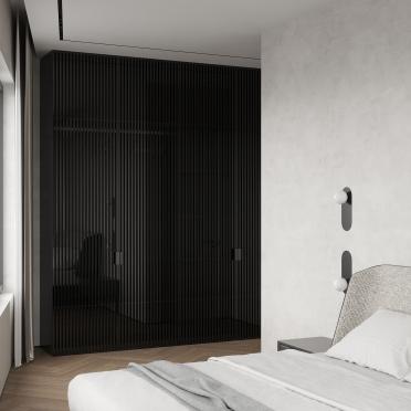 Интерьер спальни с жалюзи и дверными жалюзи  смотреть на Basicdecor