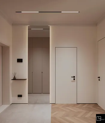Интерьер с нишей с подсветкой, световыми линиями и с подсветкой  смотреть на Basicdecor
