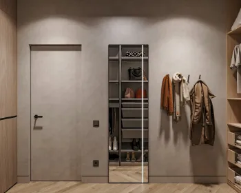 Интерьер гардеробной с зеркалом в нише и зеркалом на двери  смотреть на Basicdecor