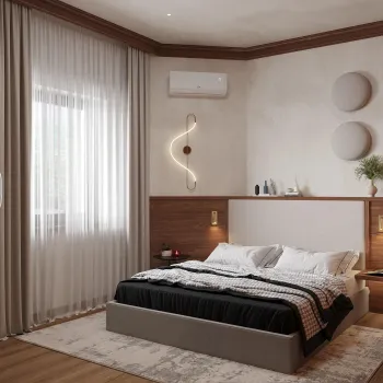 Интерьер спальни cветильниками над кроватью и с подсветкой  смотреть на Basicdecor