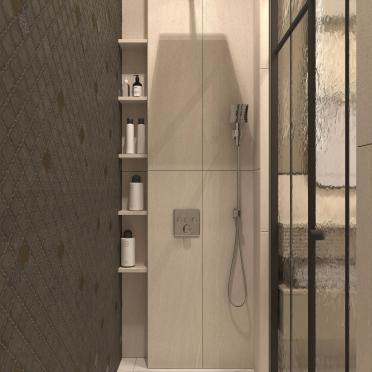 Интерьер ванной с душевой из плитки  смотреть на Basicdecor