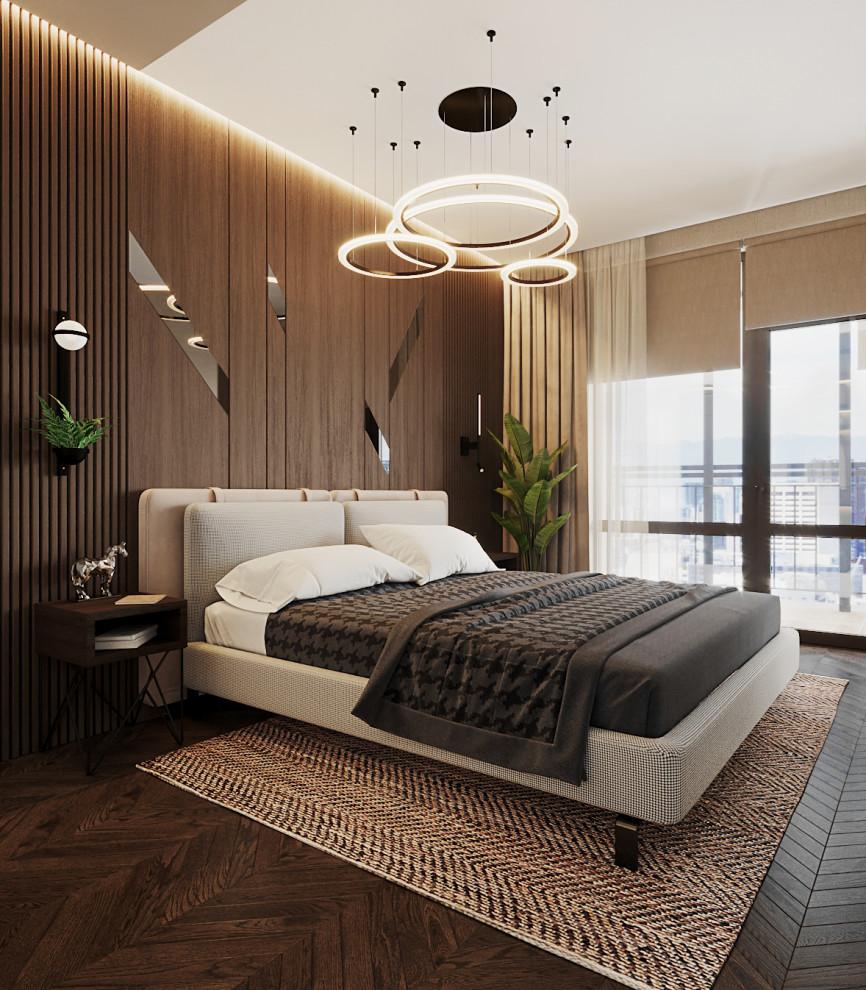 Интерьер спальни с бра над кроватью, подсветкой настенной, подсветкой светодиодной, светильниками над кроватью и с подсветкой в современном стиле и в стиле лофт