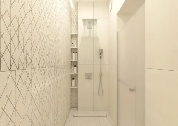 Интерьер ванной с душевой из плитки и нишей из плитки  смотреть на Basicdecor