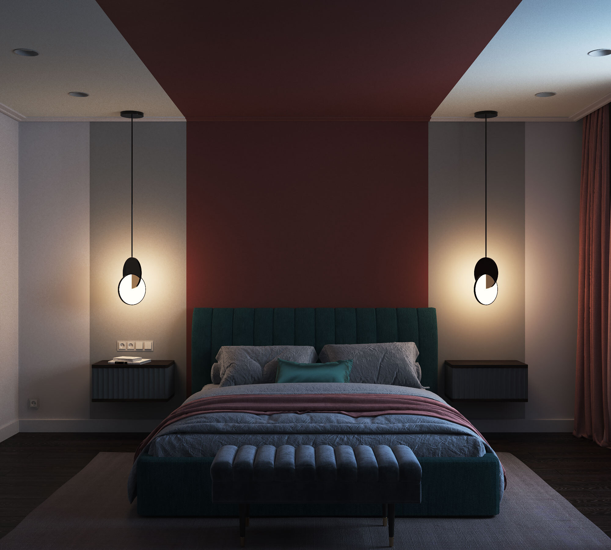 Интерьер спальни с подсветкой настенной, подсветкой светодиодной и с подсветкой