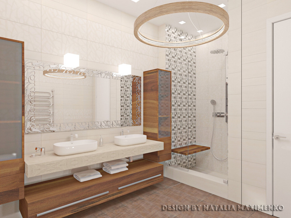 Интерьер ванной cовмещенным санузлом в классическом стиле, в стиле лофт, в стиле кантри и древнерусском