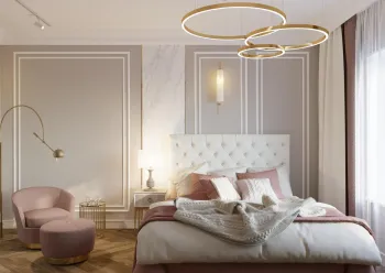 Интерьер спальни cветильниками над кроватью  смотреть на Basicdecor