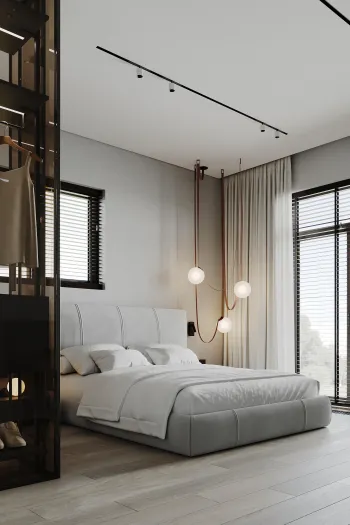 Интерьер спальни cветильниками над кроватью  смотреть на Basicdecor