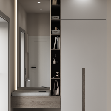 Интерьер прихожей с ресепшном, зеркалом на двери и с подсветкой  смотреть на Basicdecor