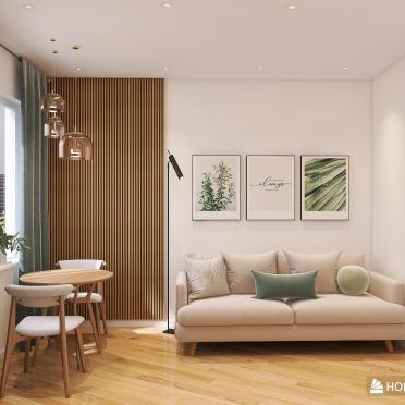Интерьер гостиной с зонированием рейками  смотреть на Basicdecor