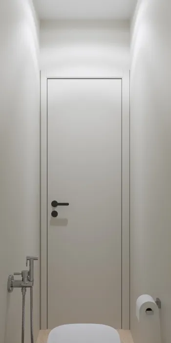 Интерьер ванной с две двери и зеркалом на двери  смотреть на Basicdecor