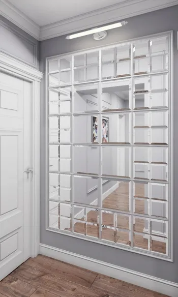 Интерьер cтеклоблоками и зеркалом на двери в неоклассике смотреть на Basicdecor
