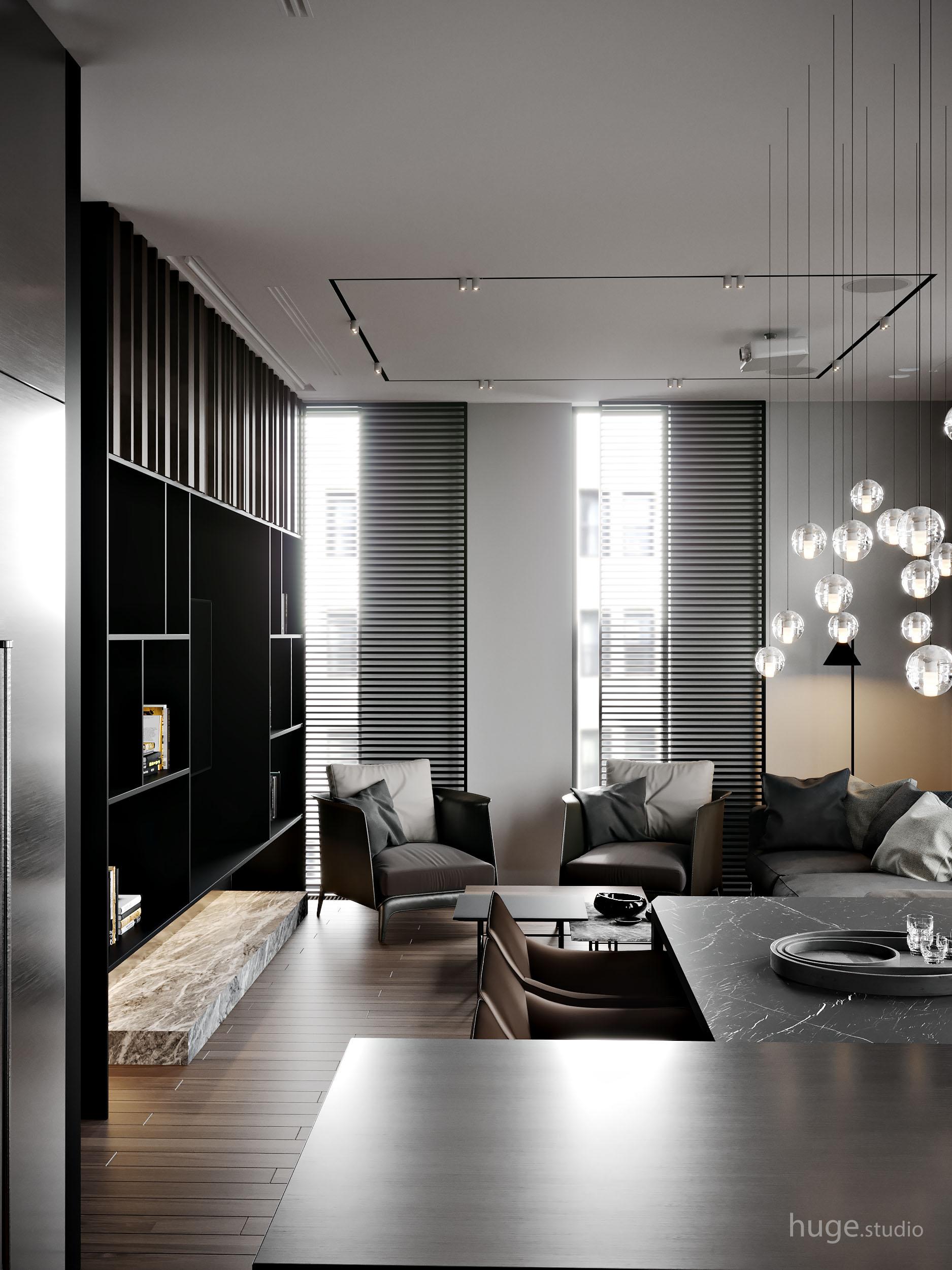 Интерьер гостиной с рейками с подсветкой, подсветкой настенной, подсветкой светодиодной и с подсветкой в стиле лофт