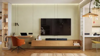 Интерьер гостиной с телевизором на стене  смотреть на Basicdecor