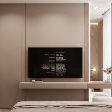 Интерьер спальни с телевизором на стене  смотреть на Basicdecor