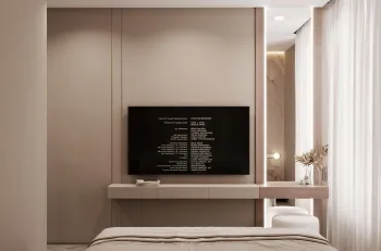 Интерьер спальни с телевизором на стене  смотреть на Basicdecor