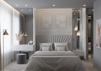Интерьер спальни cветильниками над кроватью  смотреть на Basicdecor