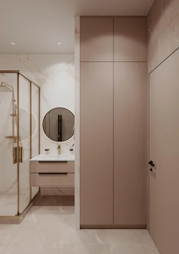 Интерьер ванной с зеркалом на двери  смотреть на Basicdecor