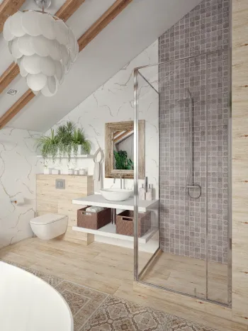 Интерьер ванной с душевой из плитки  смотреть на Basicdecor