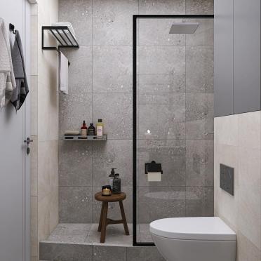 Интерьер ванной с душевой из плитки  смотреть на Basicdecor