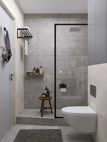 Интерьер ванной с душевой из плитки  смотреть на Basicdecor
