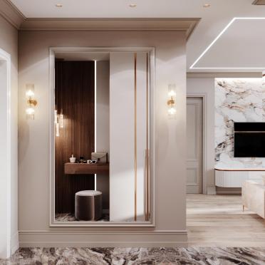 Интерьер прихожей с зеркалом на двери  смотреть на Basicdecor