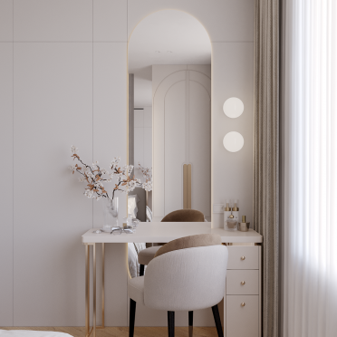 Интерьер столовой с зеркалом на двери  смотреть на Basicdecor