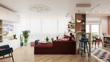 Интерьер гостиной с объединенной гостиной в современном стиле смотреть на Basicdecor
