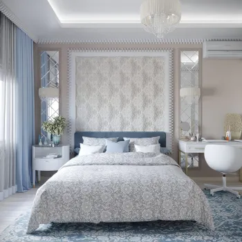 Интерьер спальни c рабочим местом в неоклассике смотреть на Basicdecor