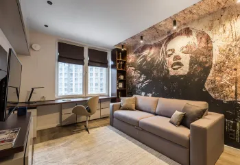 Интерьер c рабочим местом и жалюзи в современном стиле смотреть на Basicdecor