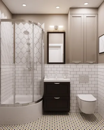 Интерьер ванной с душевой из плитки  смотреть на Basicdecor