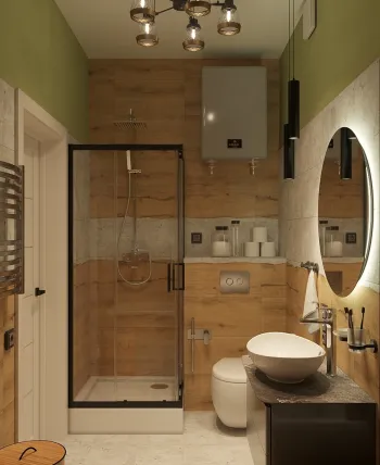Интерьер ванной cовмещенным санузлом и без окна  смотреть на Basicdecor