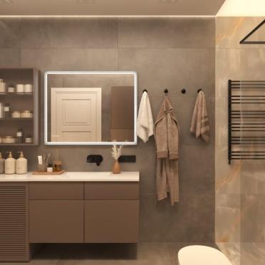 Интерьер ванной с зеркалом на двери  смотреть на Basicdecor