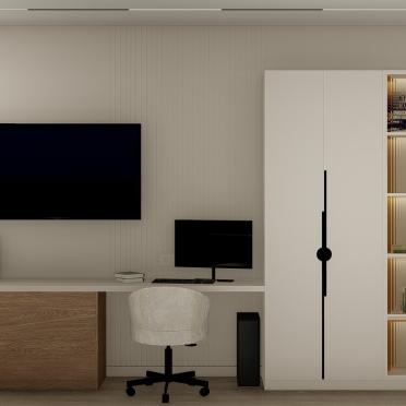Интерьер c рабочим местом в шкафу и шкафом у кровати  смотреть на Basicdecor
