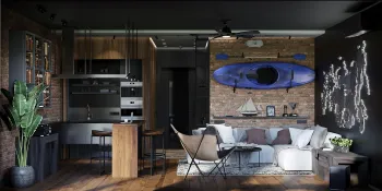 Интерьер гостиной в стиле лофт смотреть на Basicdecor